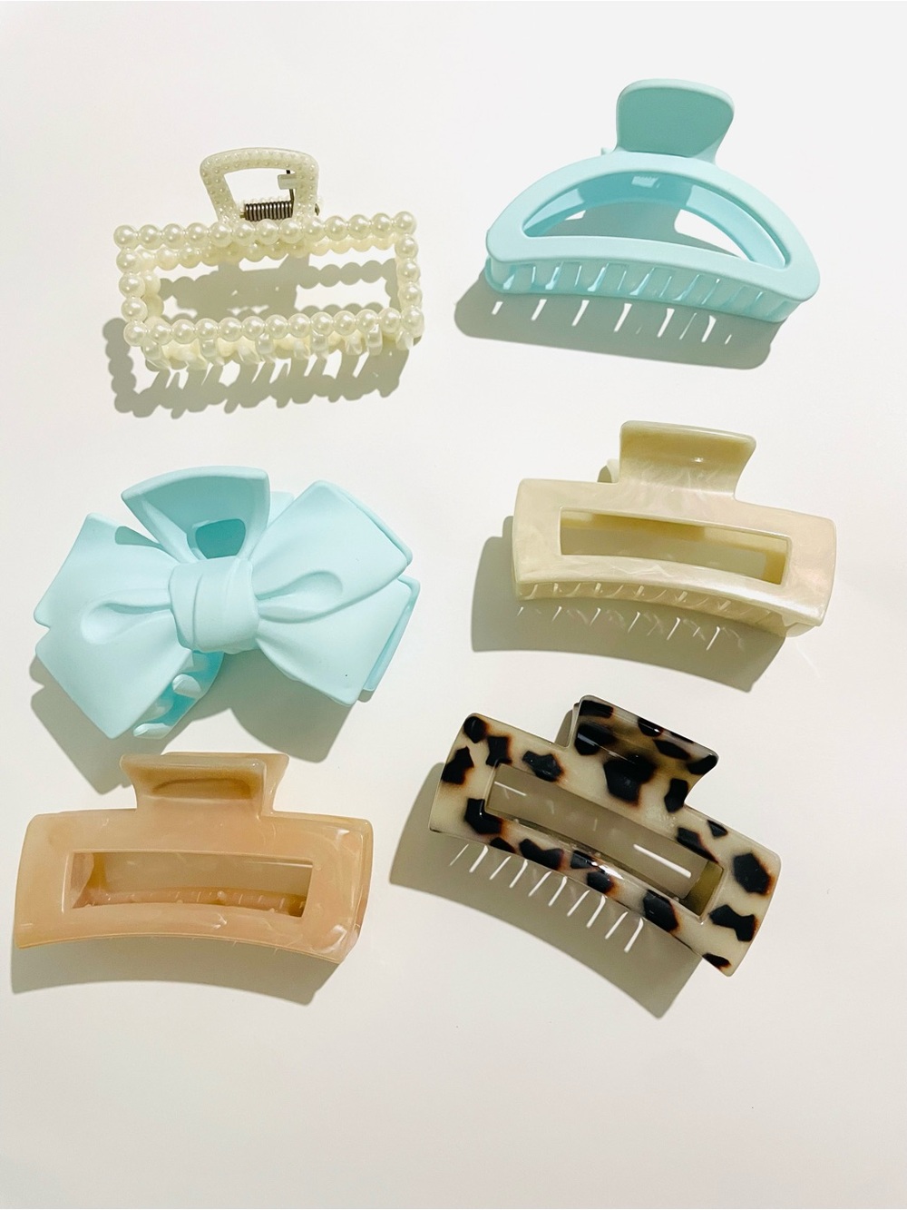 6-Piece Women's Hair Clip Set — Pastel Blue, Cream, Pearl & Tortoise